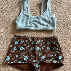 Pacsun blue & brown Floral Bikini set